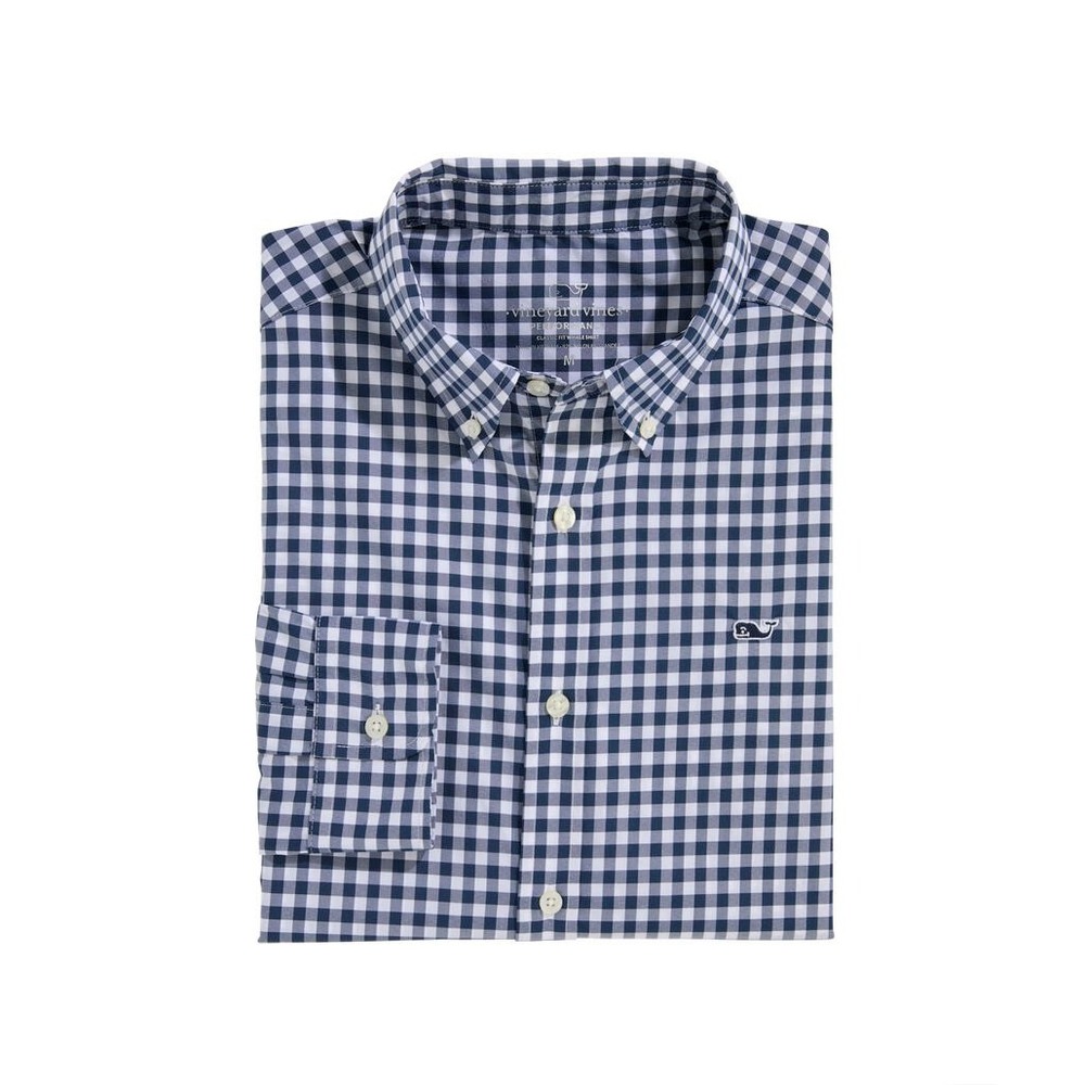 Vineyard Vines Button Down Mens XL Navy Gingham On-The-Go Performance Shirt